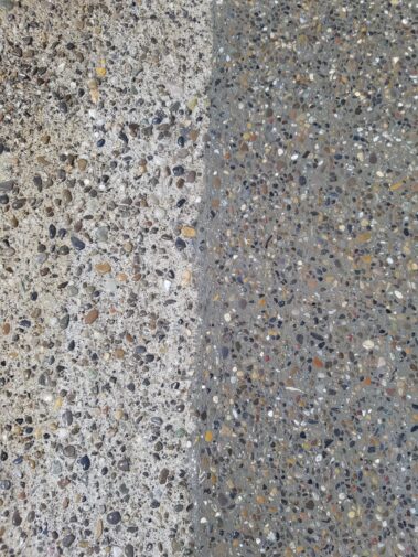 Waschbetonsanierung Struktur und Farbe bestehenden Flächen angepasst.